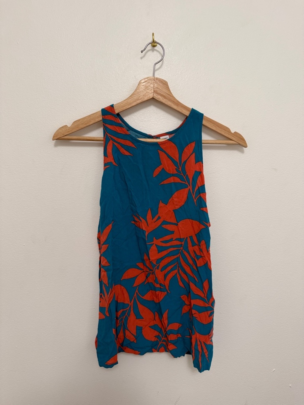 Old Navy Tropical / Hawaiian Floral Turquoise + Coral Tank